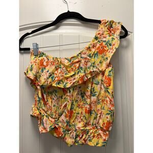 American Eagle Women’s‎ One Shoulder Floral Cropped Ruffle Top Size S Yellow